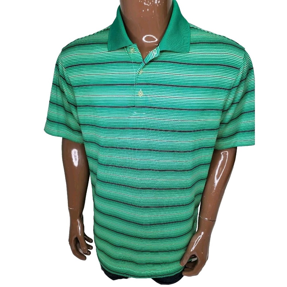 Nike Mens Polo Shirt Green Dri-Fit Golf Tour Performance Striped 585822 Size L
